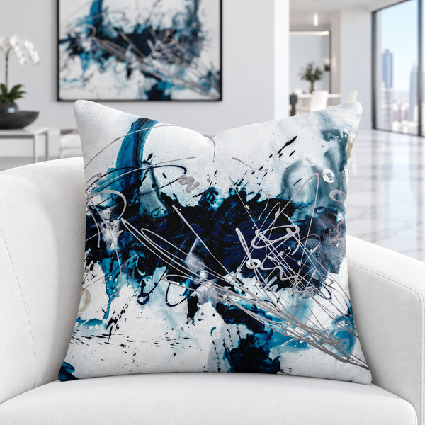 Nautical 2 - A pillow close-up in a white loft with matching wall art