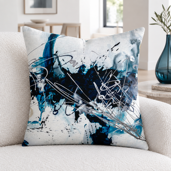 Nautical 2 - A pillow close-up with one modern glass vase