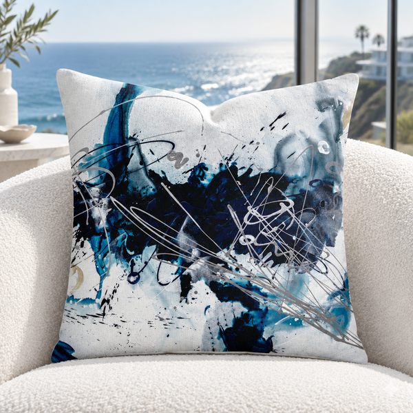 Nautical 2 - A pillow upright in a Malibu cliff house above the deep blue Pacific