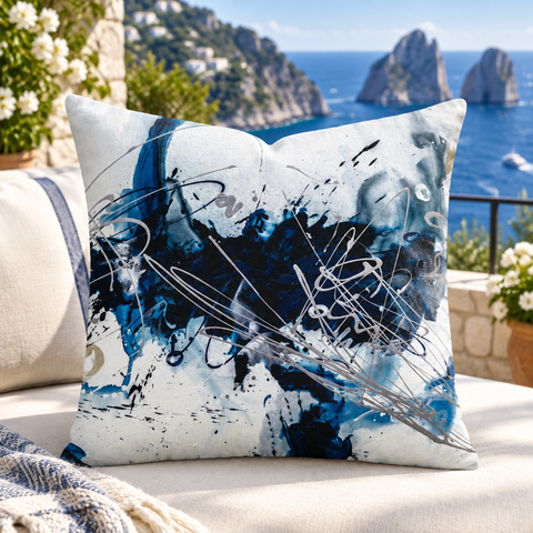 Nautical 2 - A pillow upright on a Capri terrace above deep sapphire sea