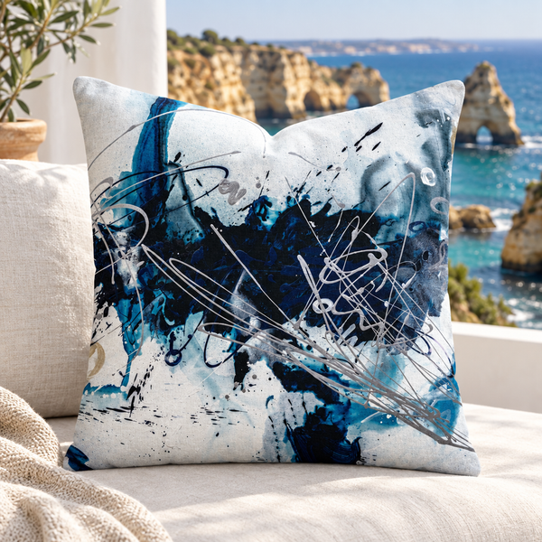 Nautical 2 - A pillow upright on an Algarve clifftop terrace above the deep blue Atlantic