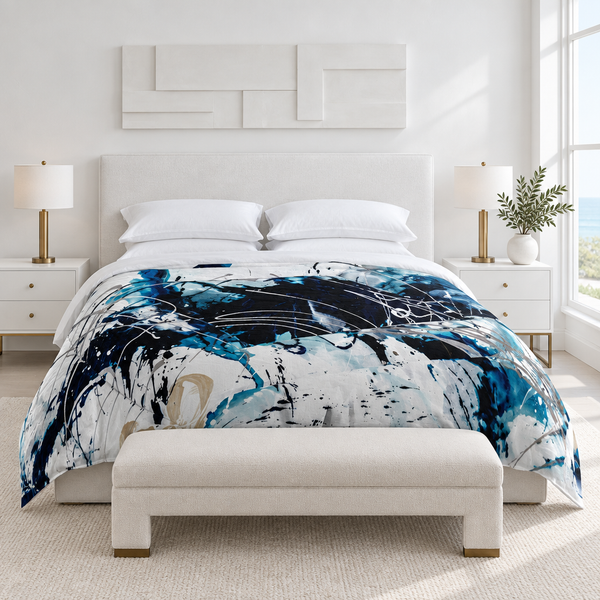 Nautical 2 comforter in a coastal bedroom mockup