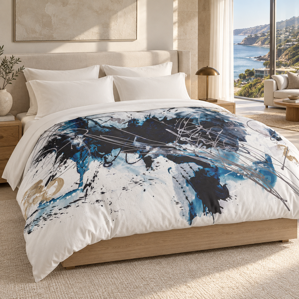 Nautical 2 comforter in a modern Malibu coastal suite