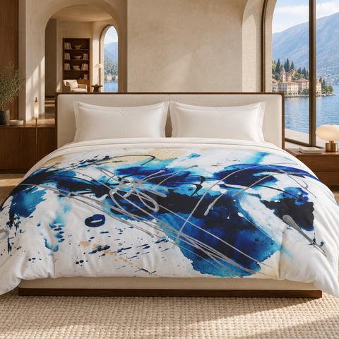 Nautical comforter in a luxury Lake Como villa suite