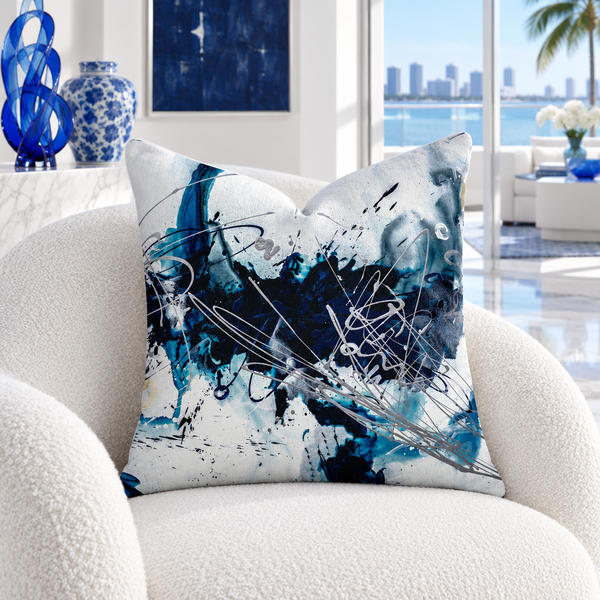 Nautical pillow with cobalt details in a waterfront room