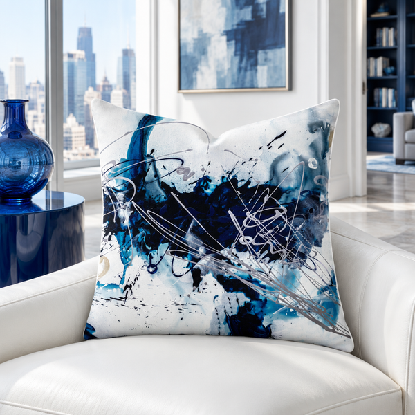 Nautical pillow with sapphire details in a city room