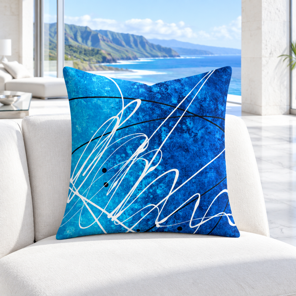 Ocean Breeze 2b pillow in a bright cool-white Maui villa