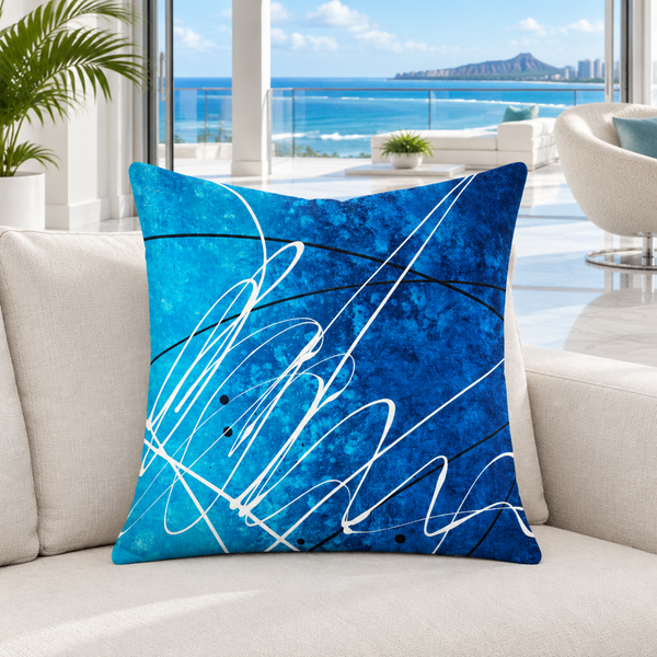 Ocean Breeze 2b pillow in a modern Oahu ocean-view penthouse