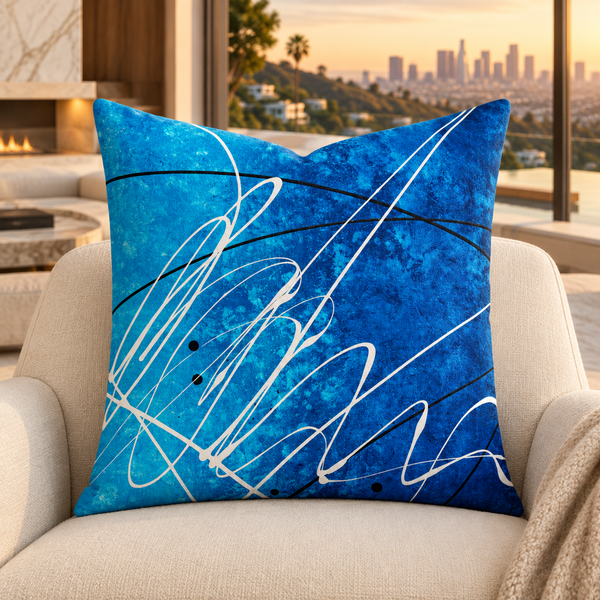 Ocean Breeze 2b pillow in a warm modern Hollywood Hills home