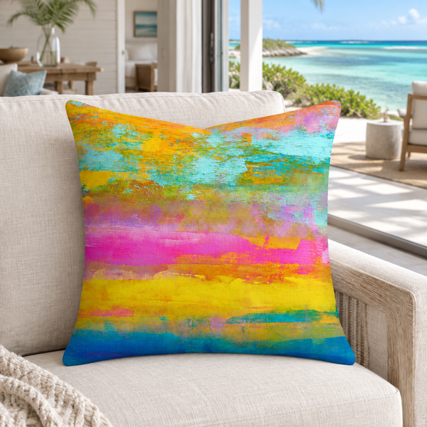 Opal pillow close-up in a Turks and Caicos beach house by the lagoon