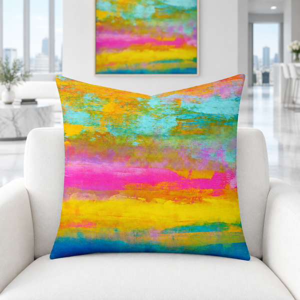 Opal pillow close-up in a white loft with matching wall art