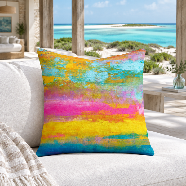 Opal pillow close-up on a daybed in a Turks and Caicos pavilion