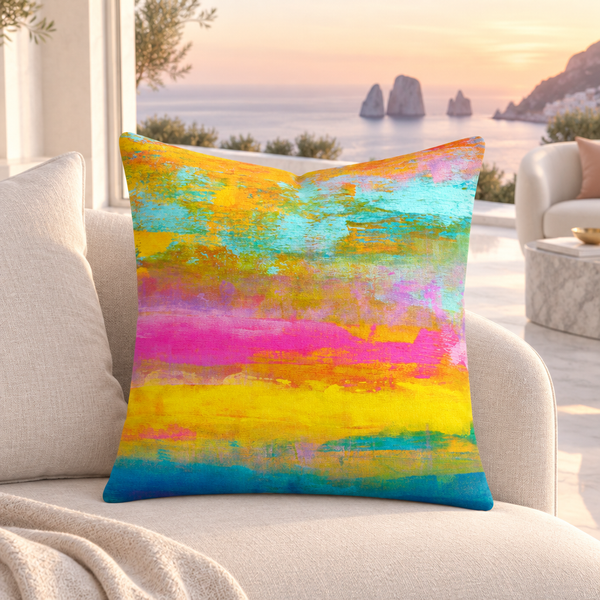 Opal pillow in a quiet Capri villa with understated sunset light