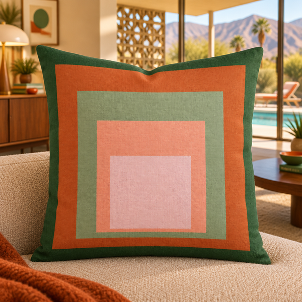 Palm Springs mid-century modern breeze-block lounge, pool view