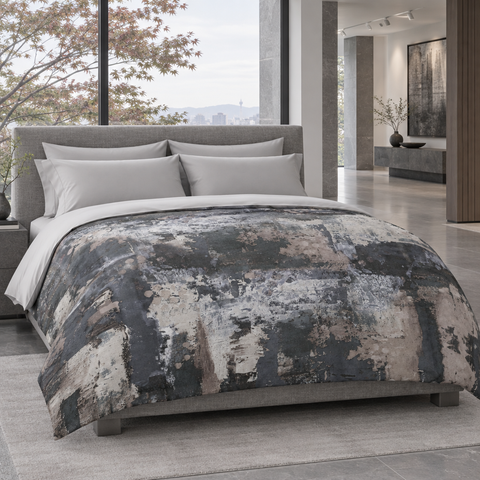 Perspective comforter in a new contemporary room