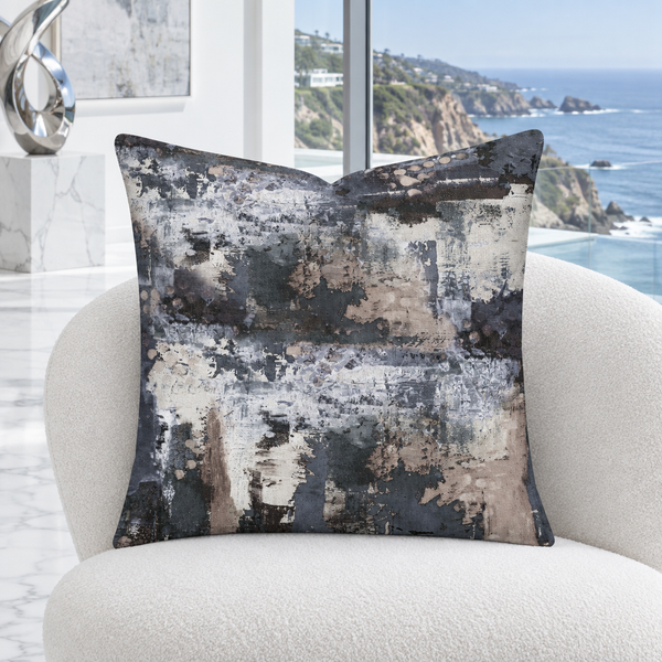 Perspective pillow in a Malibu cliffside glass mansion