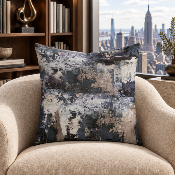 Perspective pillow in a Manhattan art library