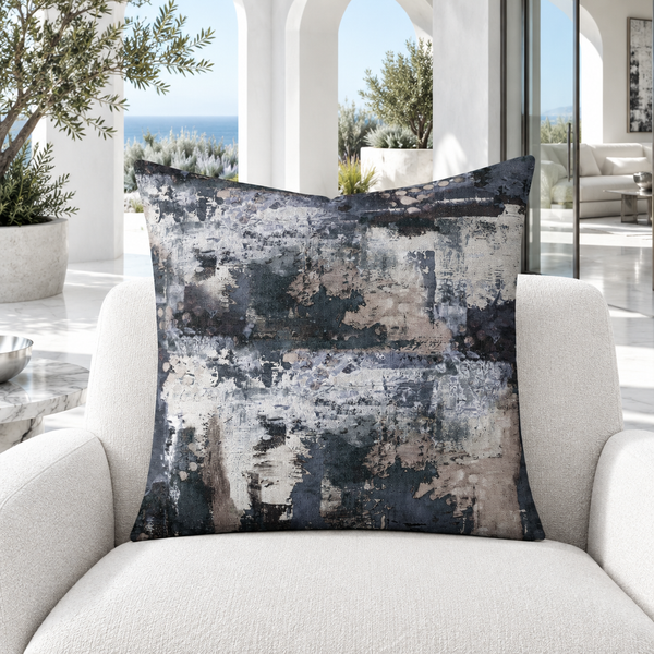 Perspective pillow in a modern Malibu courtyard mansion