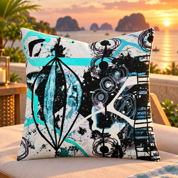 Phuket sunset terrace - Modern Black White & Aqua