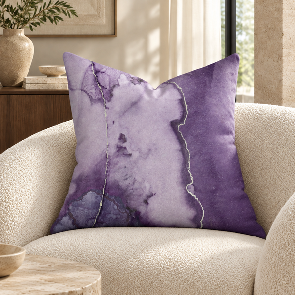 Purple marble pillow shown at 22-inch scale