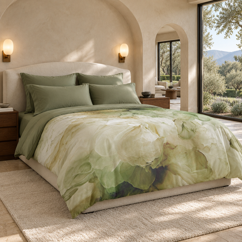 Spring Bloom comforter in a luxury Montecito garden suite