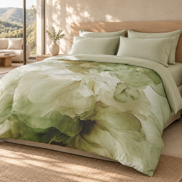 Spring Bloom comforter in a sunlit hillside retreat