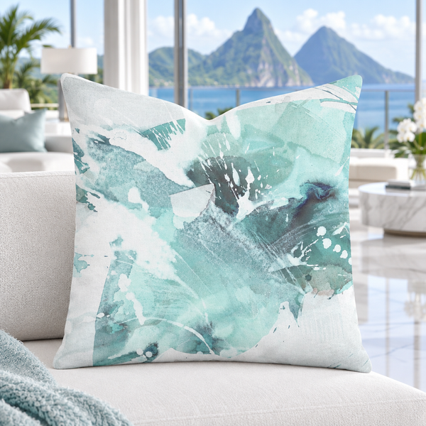 St. Lucia bright cool-white modern luxury resort suite - Aquatic 2 Sea Glass Light Aqua