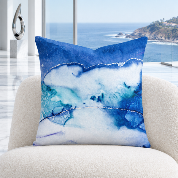 Storm pillow in a bright-white Malibu gallery villa