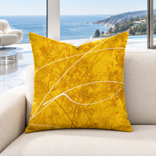 Sunny Day pillow in a bright Malibu cliffside penthouse