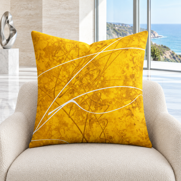 Sunny Day pillow in a bright Malibu gallery-style residence