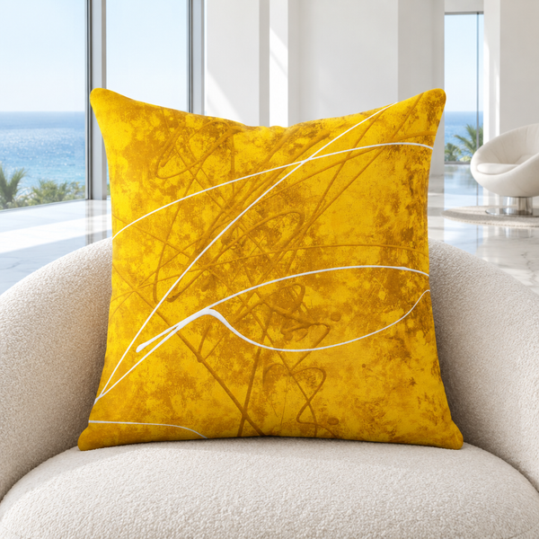 Sunny Day pillow in a cool-white Malibu modernist villa
