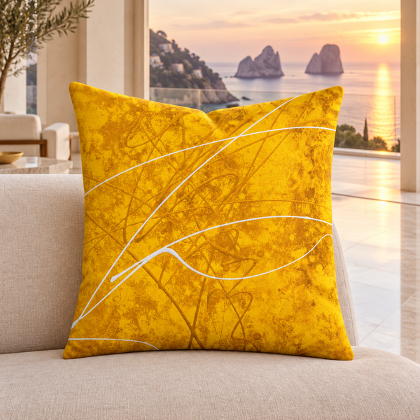 Sunny Day pillow in a modern Capri villa at understated sunset