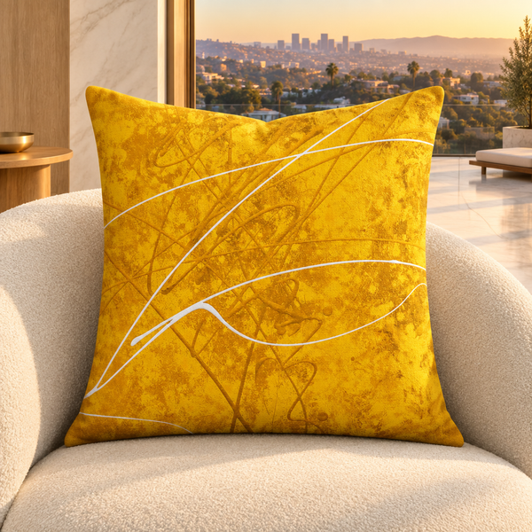 Sunny Day pillow in a warm modern Hollywood Hills villa