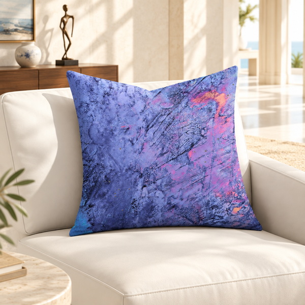Sunrise pillow in a warm bright white room