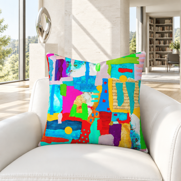 Symphony of Colors pillow in a bright-white collector’s home