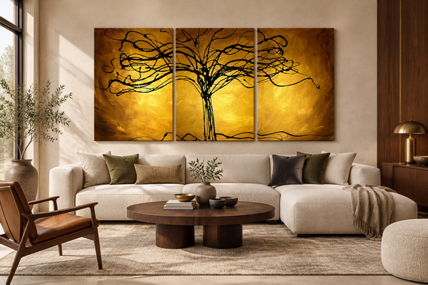 Tree of Life Gold abstract painting in a luxury modern interior