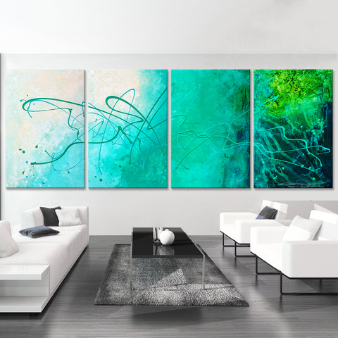 Emerald Storm Canvas Print set of two 24 wide x 36 tall with Gold –  Vivian Ferne