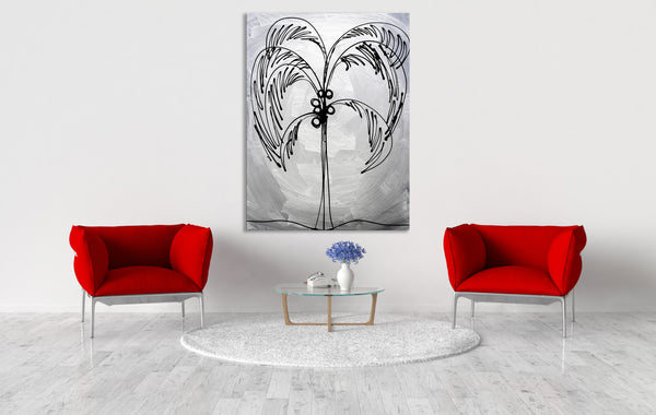 Abstract Painting "Silver - Palm Tree"