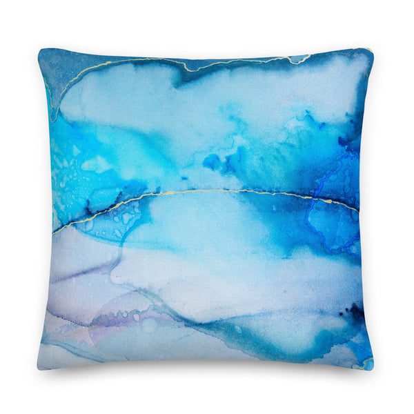 Premium Pillow -Beautiful Marble 3 Ocean Blue