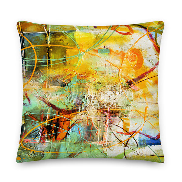 Premium Pillow - "Bright Sunny Day - yellow, orange & green"