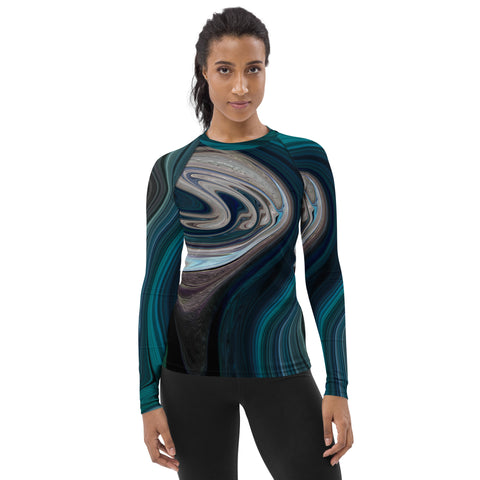 Women's Long Sleeve All-Over Print Shirt "Teal Agate"