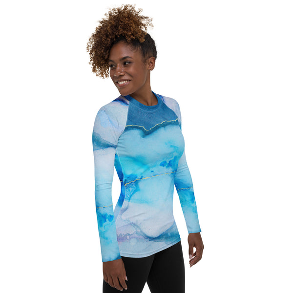 Women's Long Sleeve All-Over Print Shirt "Beautiful Marble Blue"